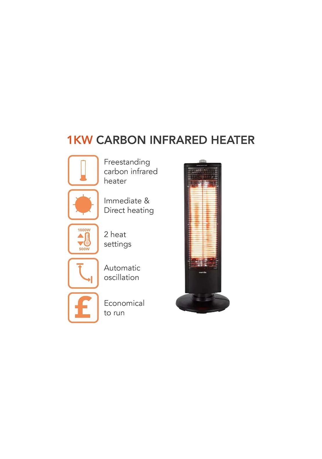 1000W Carbon Infrared Heater | Wl42013 - Black