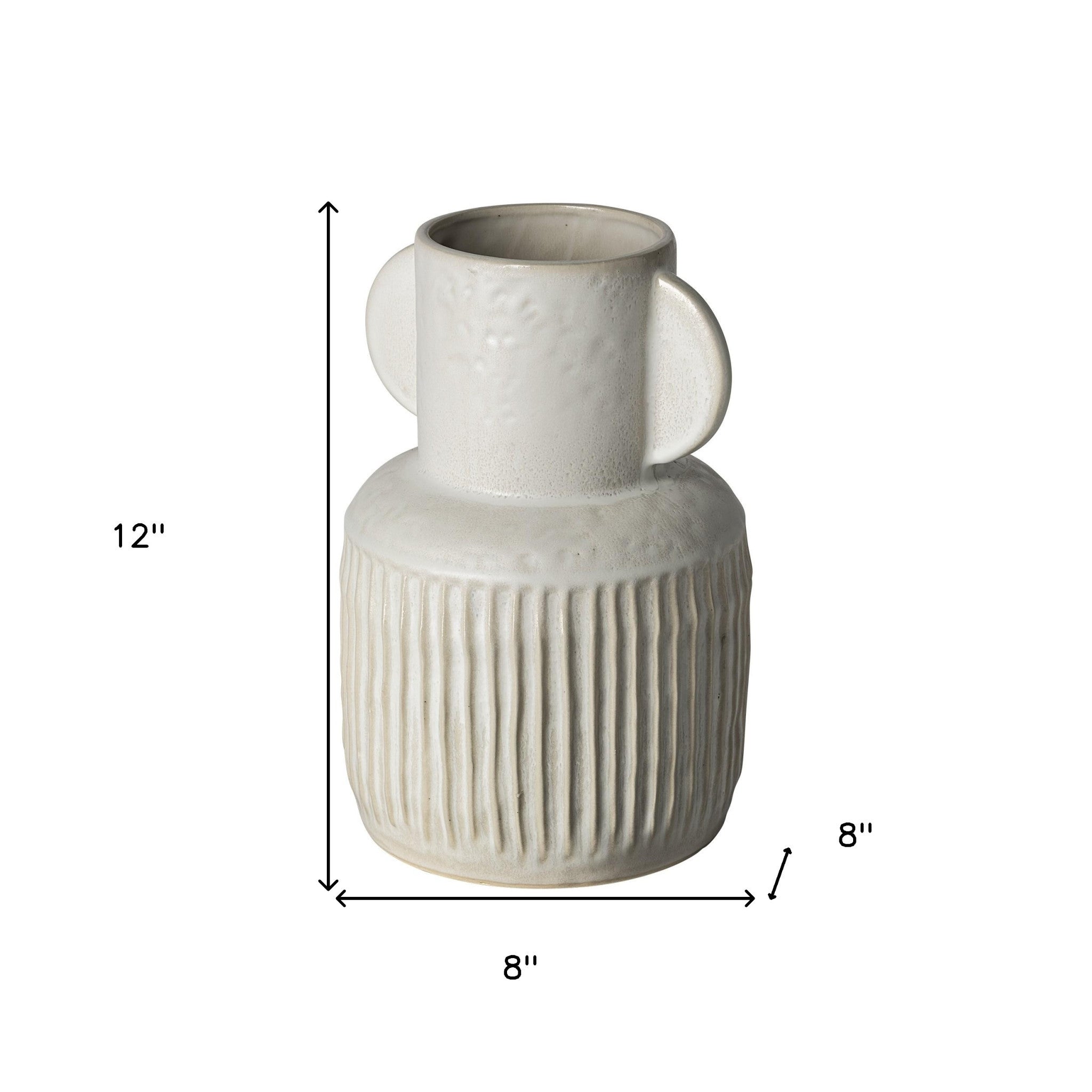 12 Whitewash Handled Textured Ceramic Vase