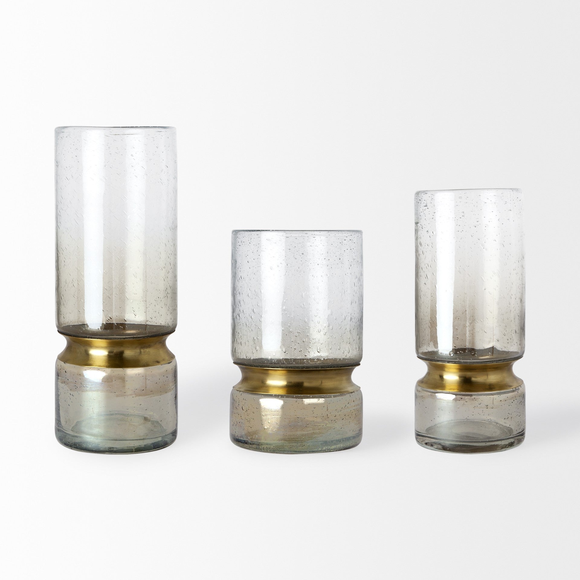 13 Smoked Bubble Glass Gold Accent Vase