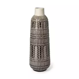 14 Black and Cream Organic Glaze Chevron Embossed Ceramic Vase