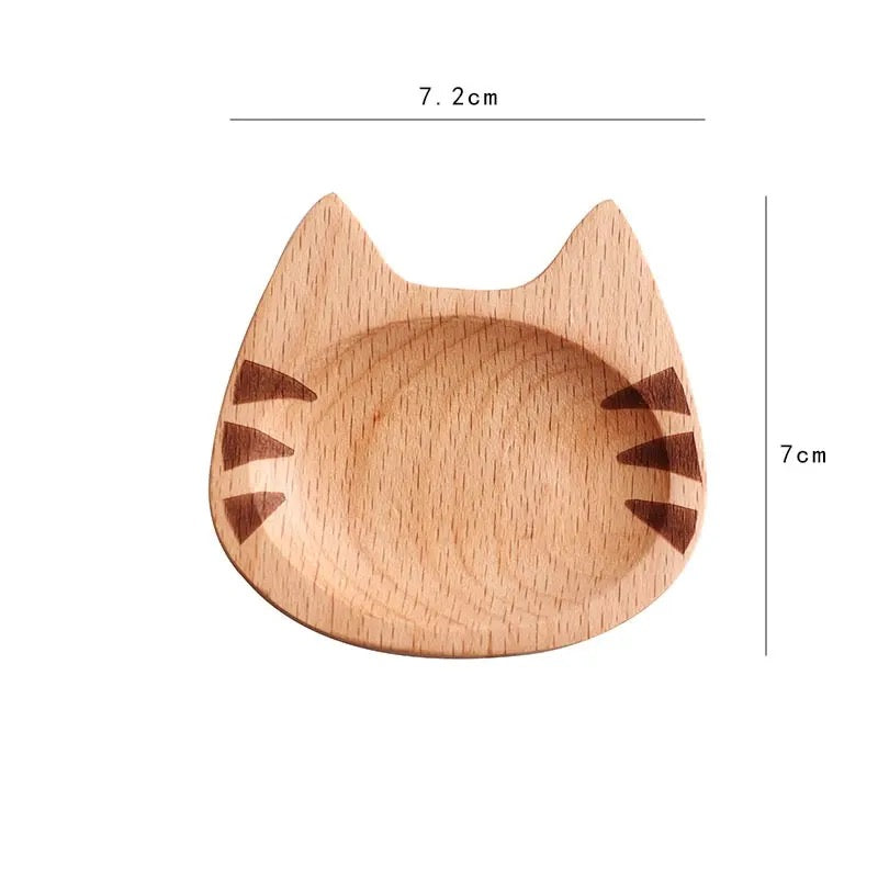 1pcs Creative Wooden Tray Sauce Plate Japanese Style Cute Cartoon Cat Design Seasoning Bowl For Home Kitchen Dish Dinner Plate