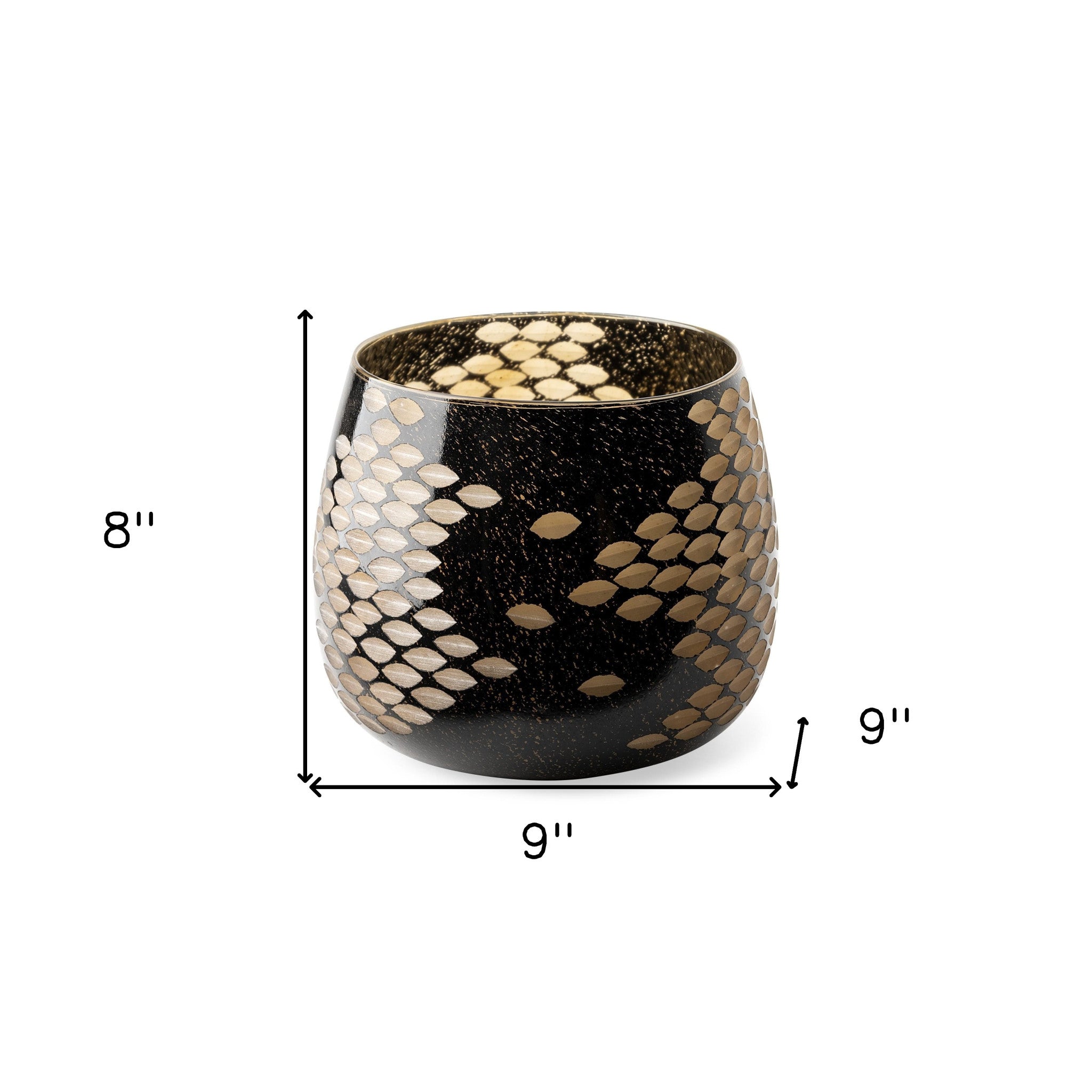 8 Black and Gold Artisan Bubble Glass Vase