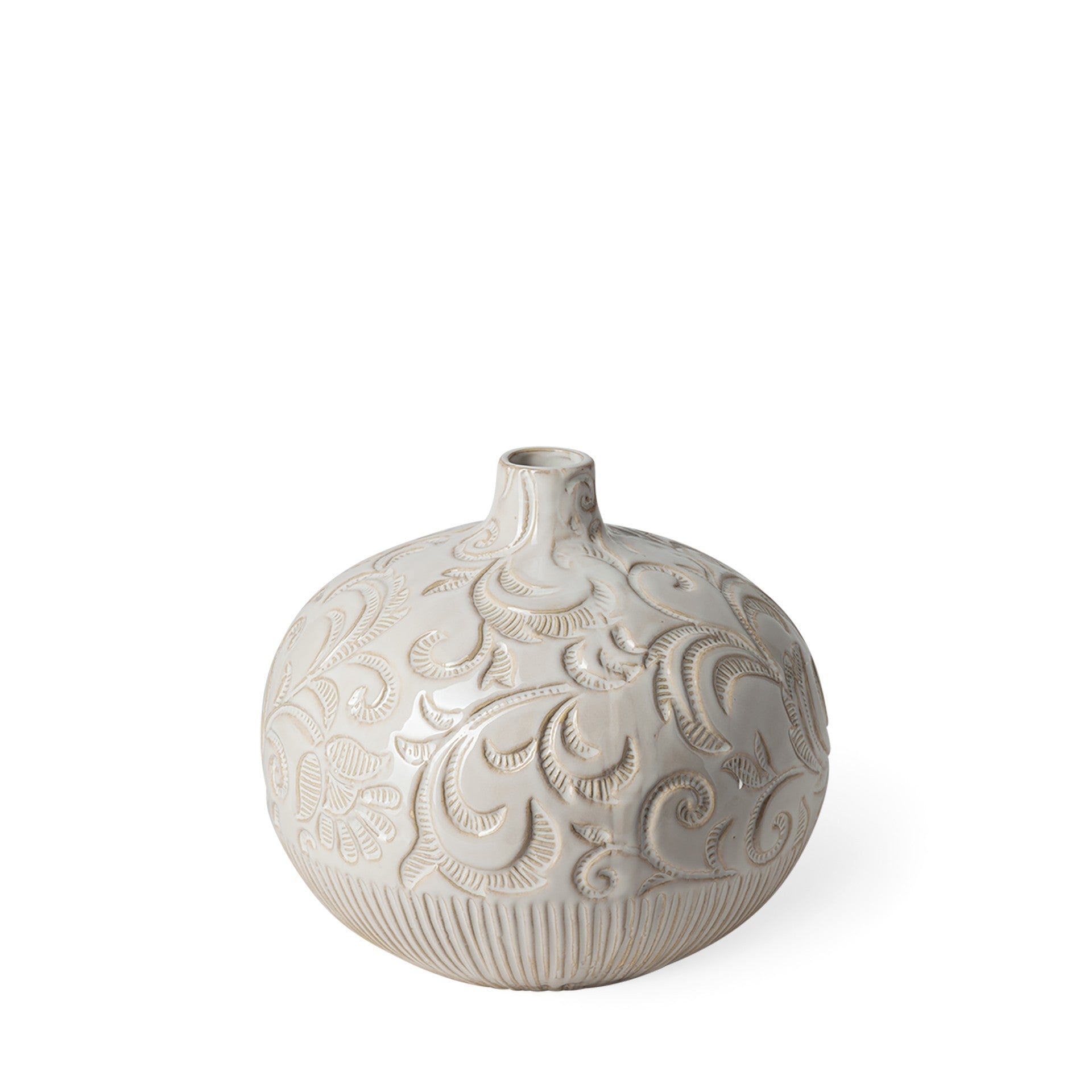 8 Carved White Ceramic Vase