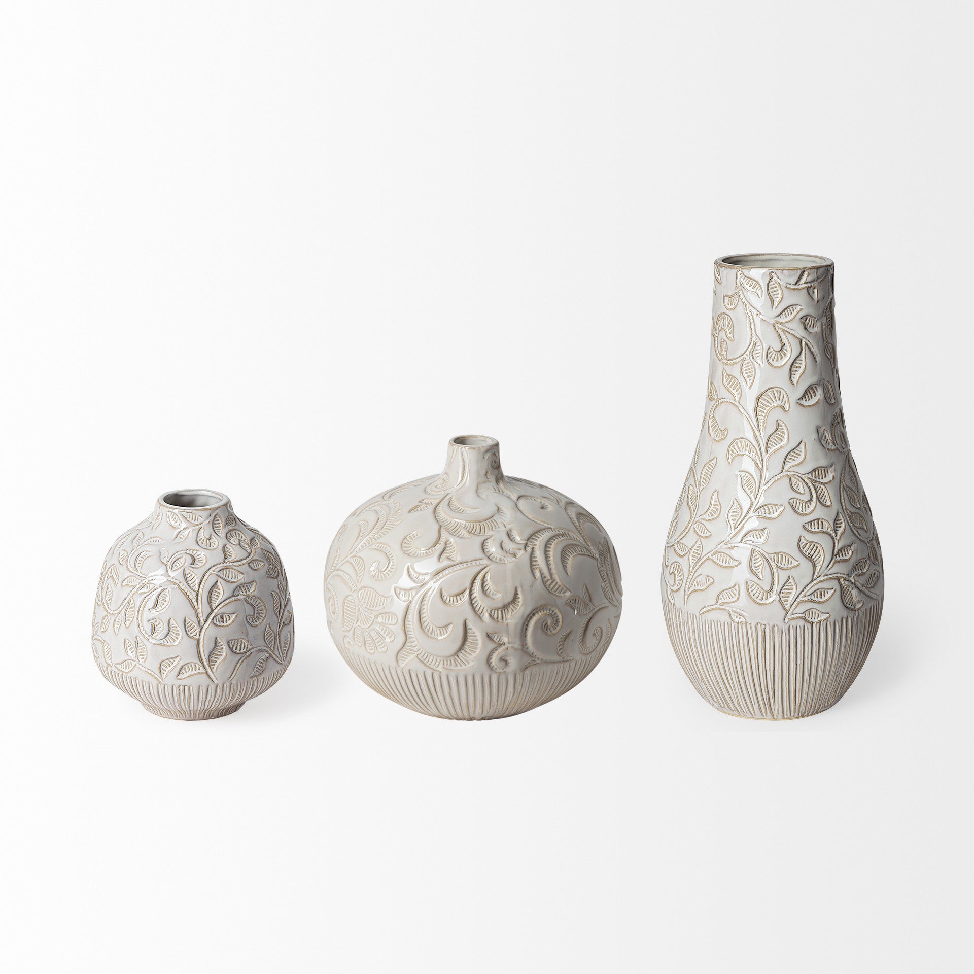 8 Carved White Ceramic Vase