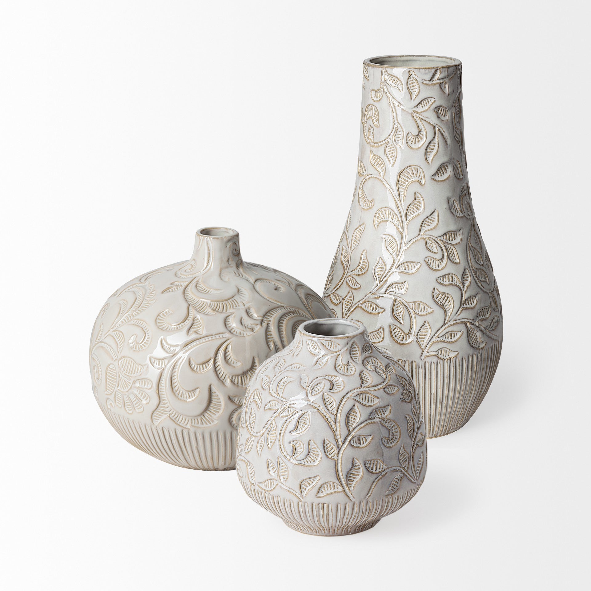 8 Carved White Ceramic Vase