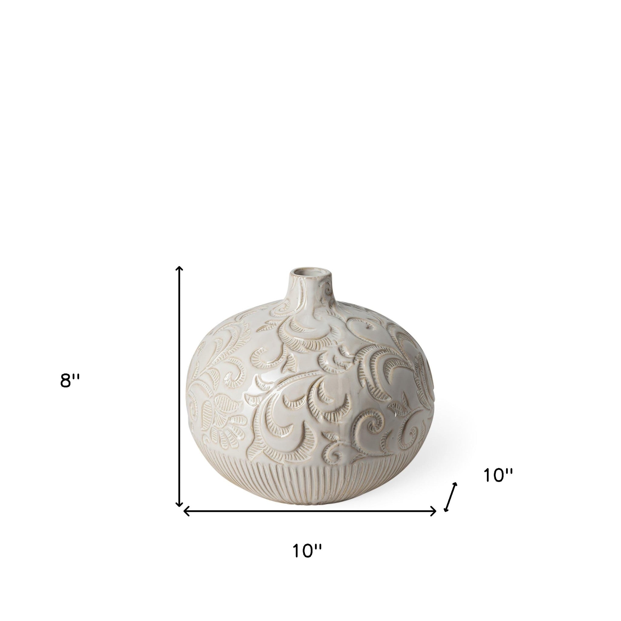 8 Carved White Ceramic Vase