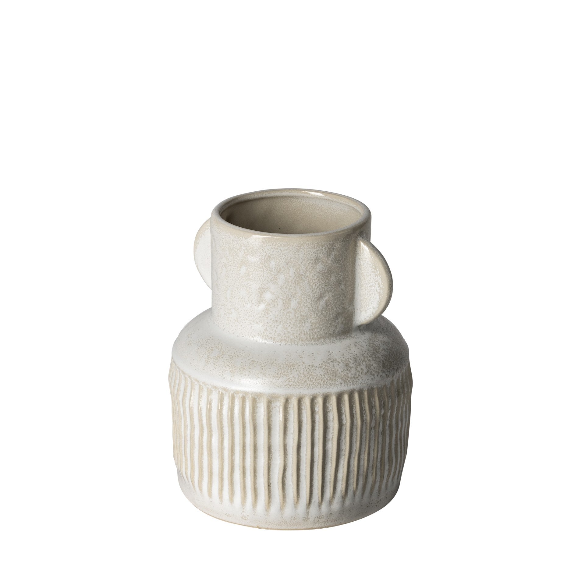 8 Whitewash Handled Textured Ceramic Vase