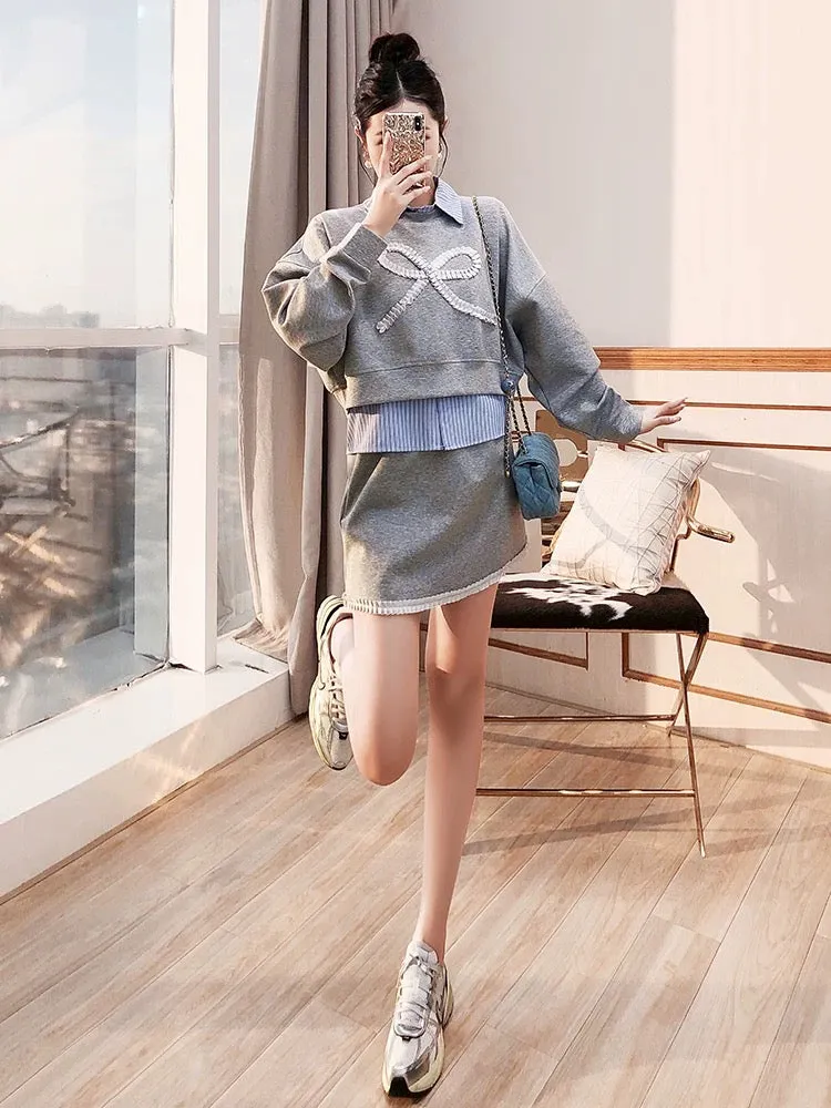 Age-reducing, beautiful, stylish suit skirt, women's 2024 new autumn and winter wear, sweatshirt, short skirt, three-piece colle