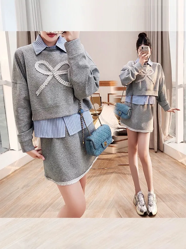 Age-reducing, beautiful, stylish suit skirt, women's 2024 new autumn and winter wear, sweatshirt, short skirt, three-piece colle