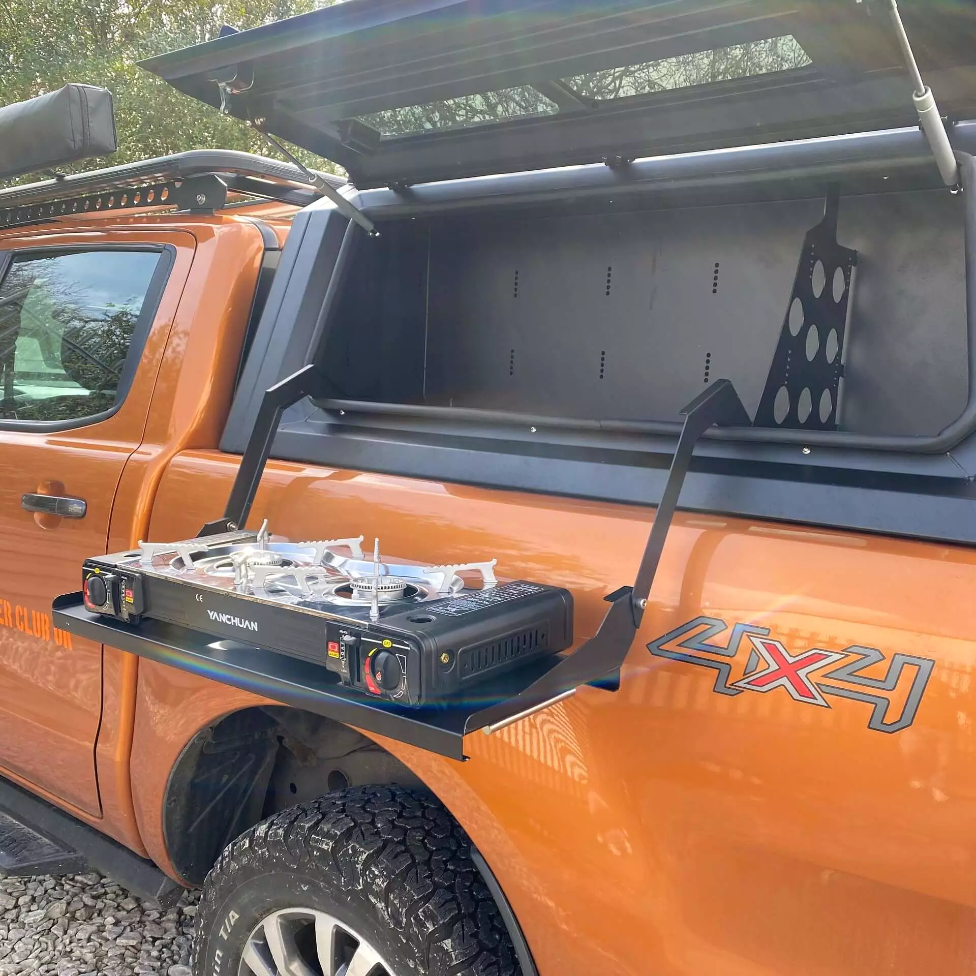 Aluminium Pickup Truck Canopy Drop Down Table + Burner for the Ford Ranger 2012+