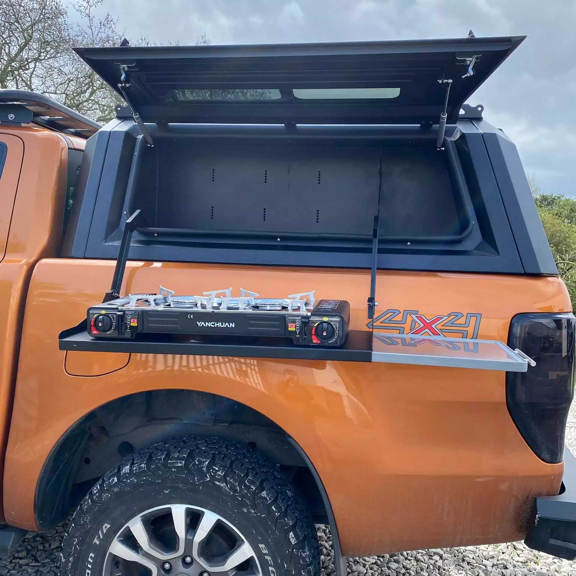 Aluminium Pickup Truck Canopy Drop Down Table + Burner for the Ford Ranger 2012+