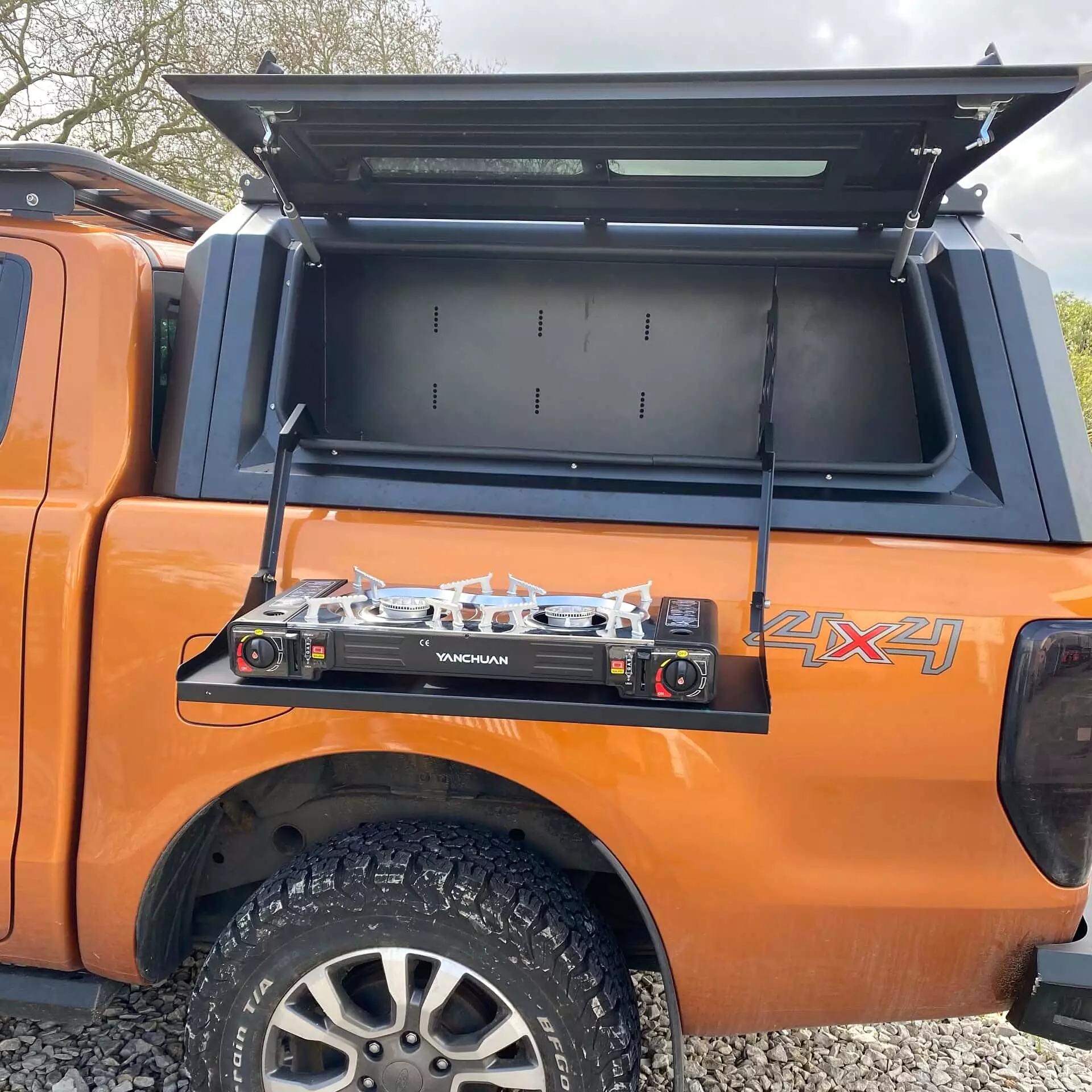 Aluminium Pickup Truck Canopy Drop Down Table + Burner for the Ford Ranger 2012+