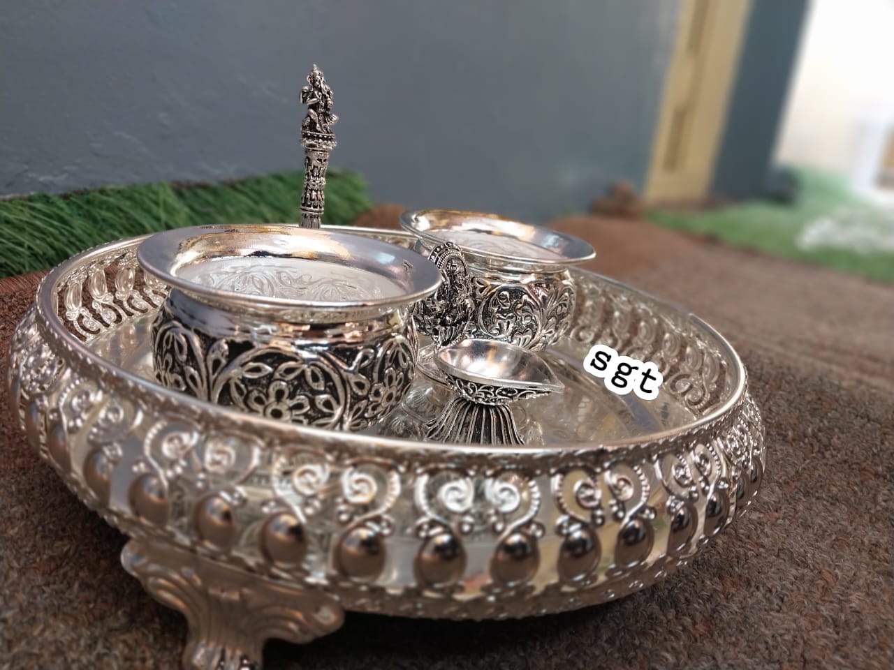 Aramanai , German Silver Puja Combo Set -SILU001PCA