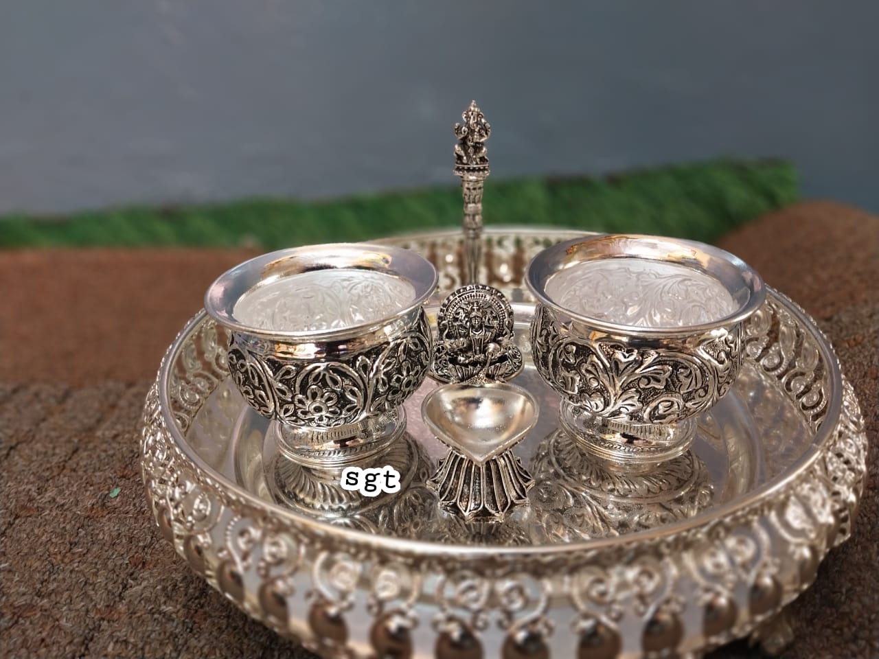 Aramanai , German Silver Puja Combo Set -SILU001PCA