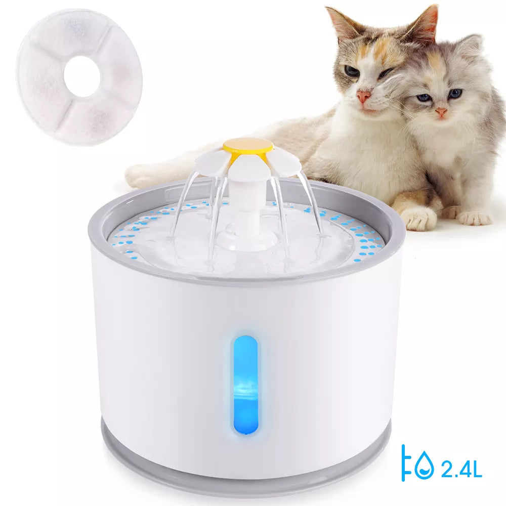 Automatic Pet Cat Water Fountain with LED Lighting, 5 Pack Filters, 2.4L USB, Dogs Cats Mute Drinker Feeder Bowl Drinking Dispen