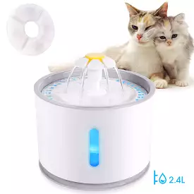 Automatic Pet Cat Water Fountain with LED Lighting, 5 Pack Filters, 2.4L USB, Dogs Cats Mute Drinker Feeder Bowl Drinking Dispen