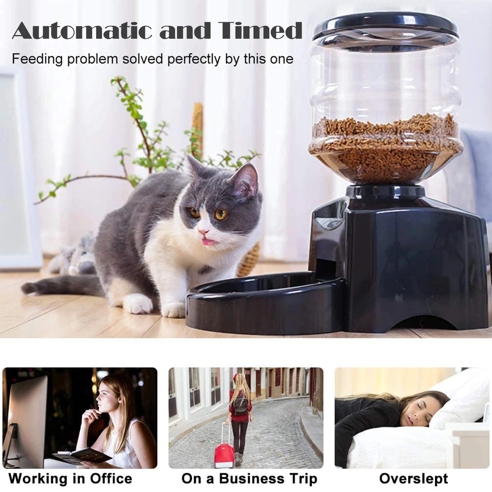 Automatic Pet Feeder Smart Pet Feeding Timed Dog Cat Food Dispenser Programmable 1-3 Meal 12 Portion Control Voice Recorder Bowl