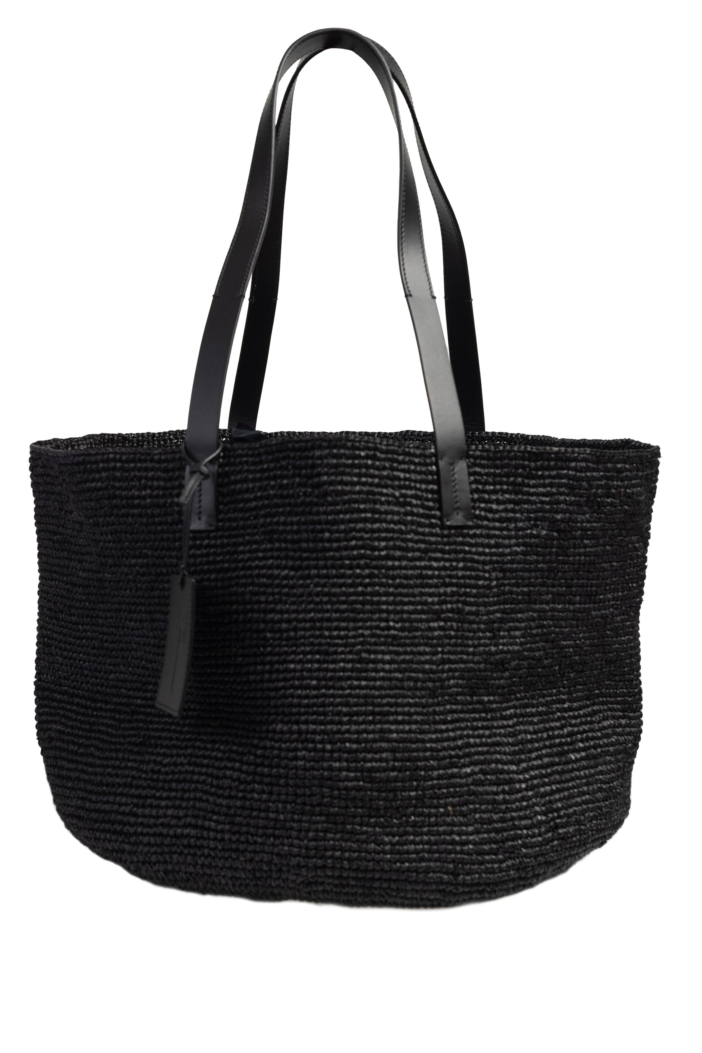 Basket Bag in Natural Black Raffia