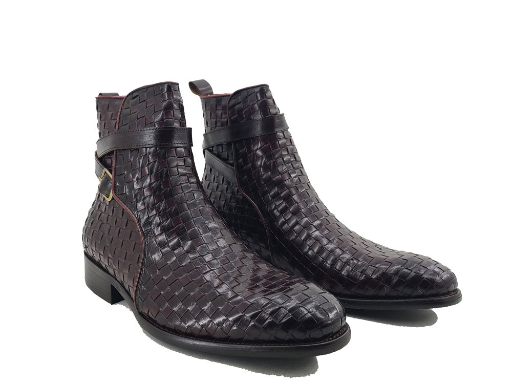 Basket Weave Calfskin Buckle Boot