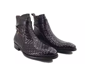 Basket Weave Calfskin Buckle Boot