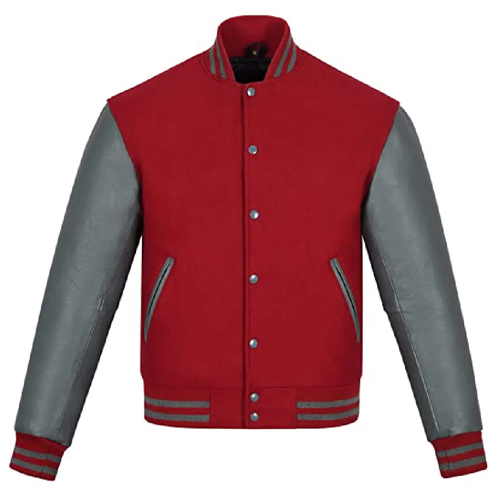 Biker Gear Pro Classic Hybrid Varsity Jacket University Letterman Bomber Jacket, Pure Wool & Original Cowhide Leather Jacket, Ma