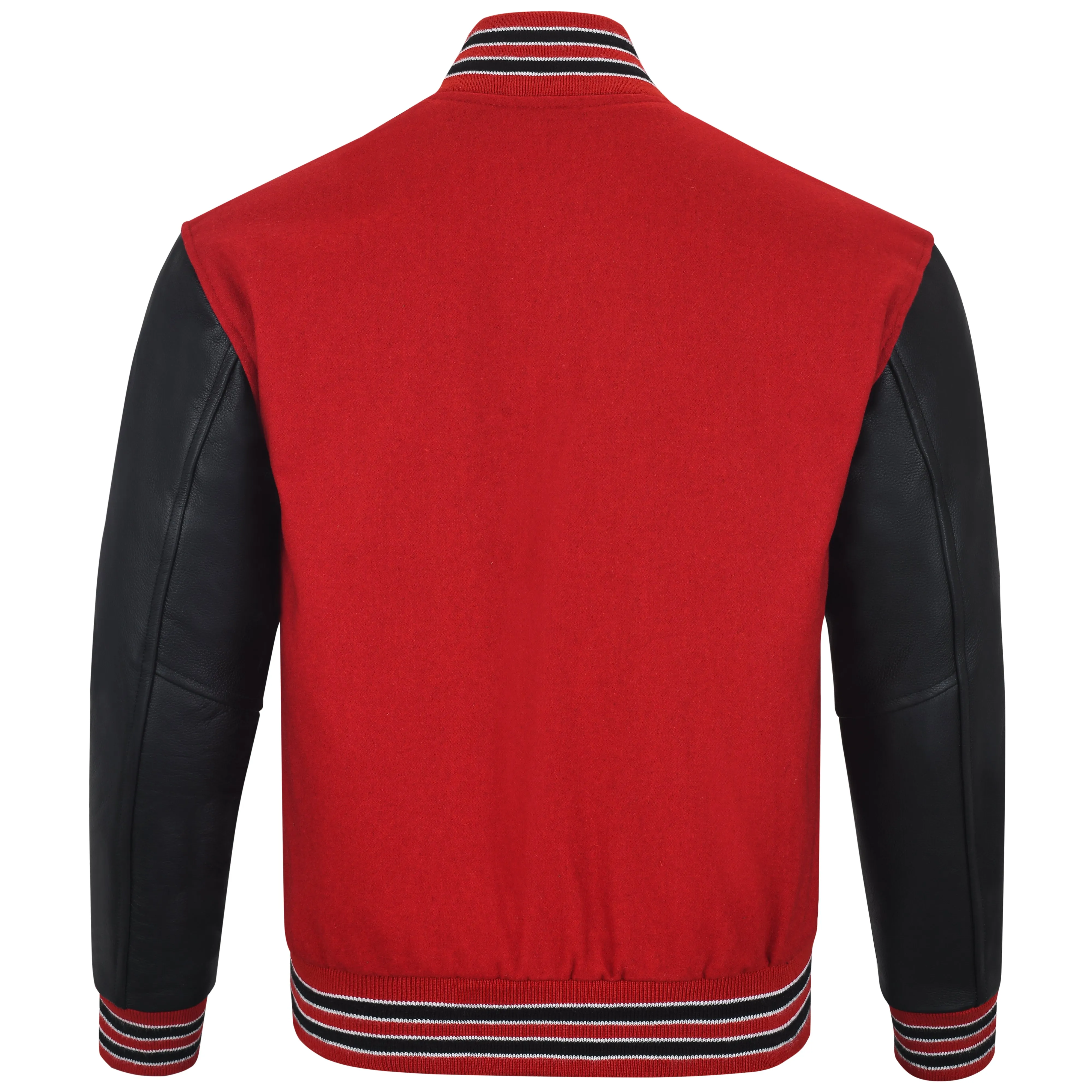 Biker Gear Pro Classic Hybrid Varsity Jacket University Letterman Bomber Jacket-Pure Wool & Original Cowhide Leather Jacket, Red