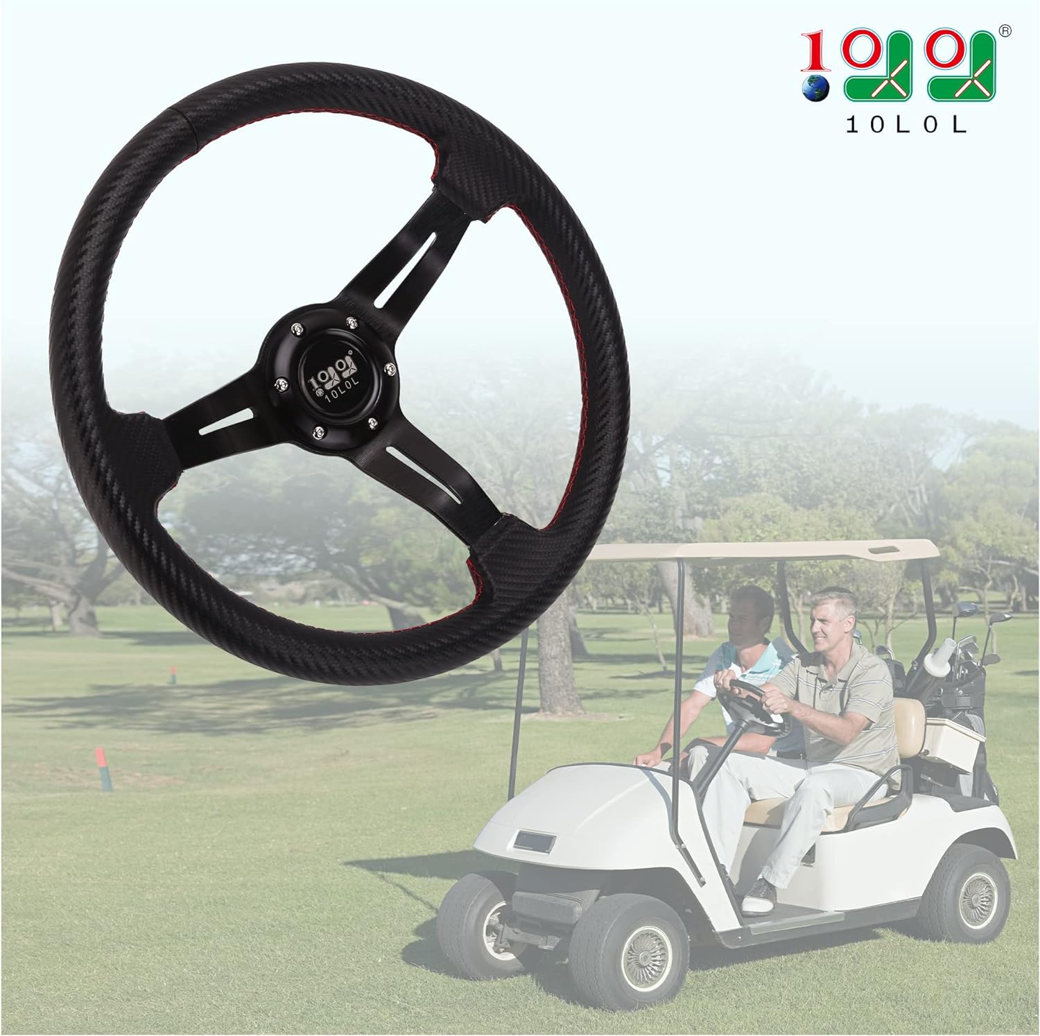 Black Golf Cart Steering Wheel for EZGO Club Car Yamaha Ergonomic Design - 10L0L