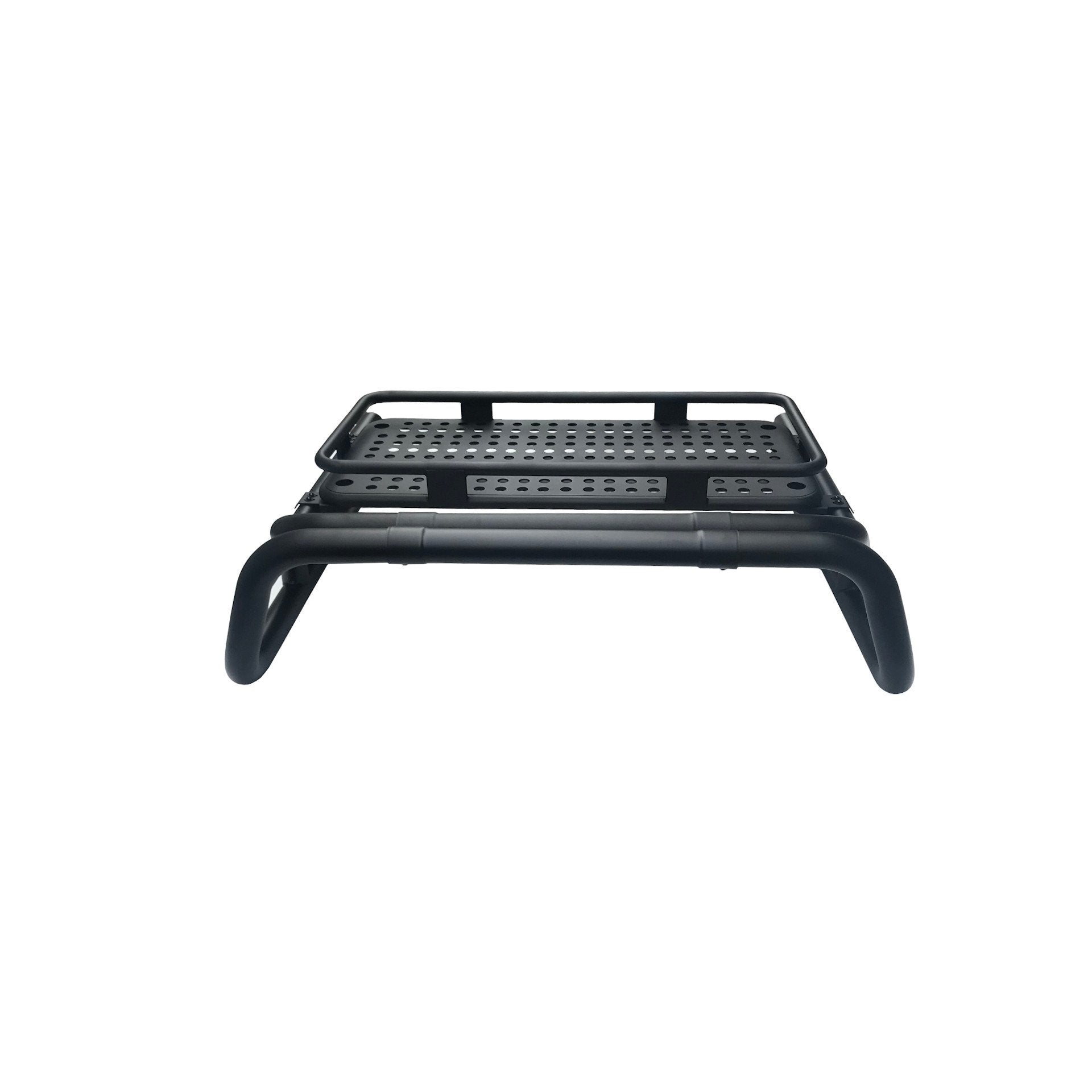 Black Long Arm Roll Bar with Cargo Basket Compatible with the Renault Alaskan