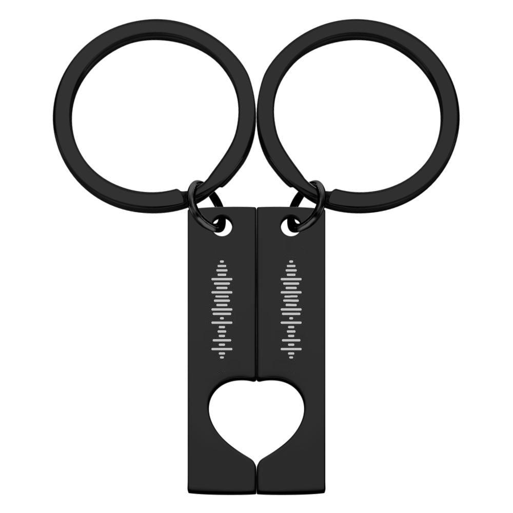 Custom Engraved Stainless Steel Scannable Music Code Couple Keychains