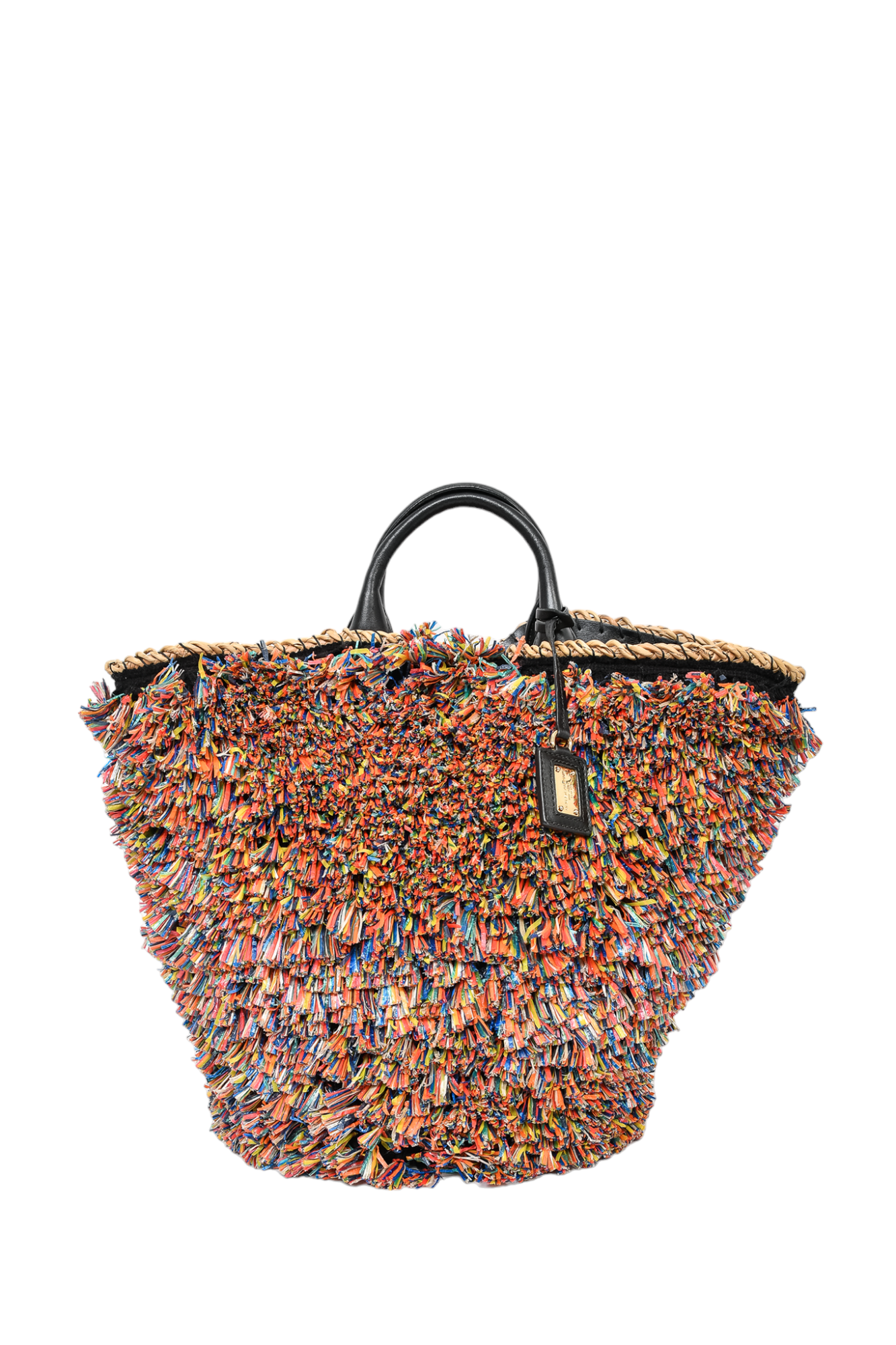 Dolce & Gabbana Multicolour Straw Woven Basket Bag w/ Leather Handles