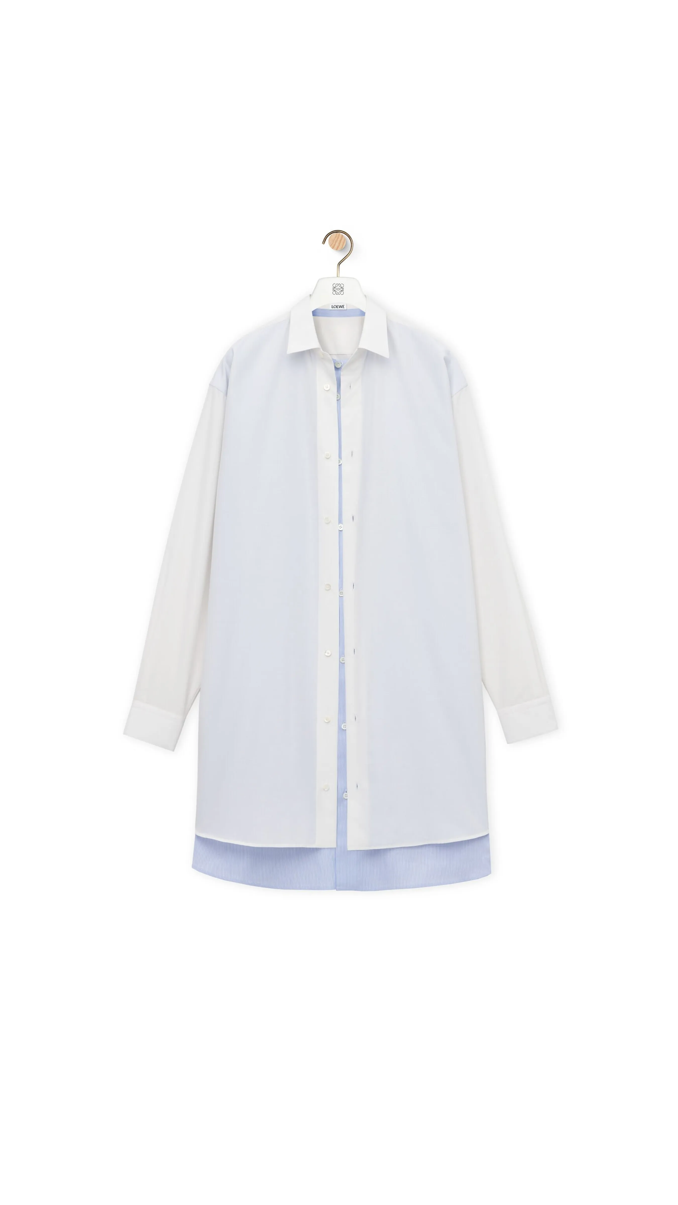 Double Layer Shirt Dress In Cotton And Silk - White/Blue