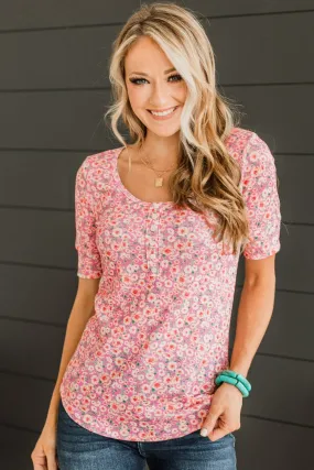 Dream On Floral Button Top- Pink & Light Yellow