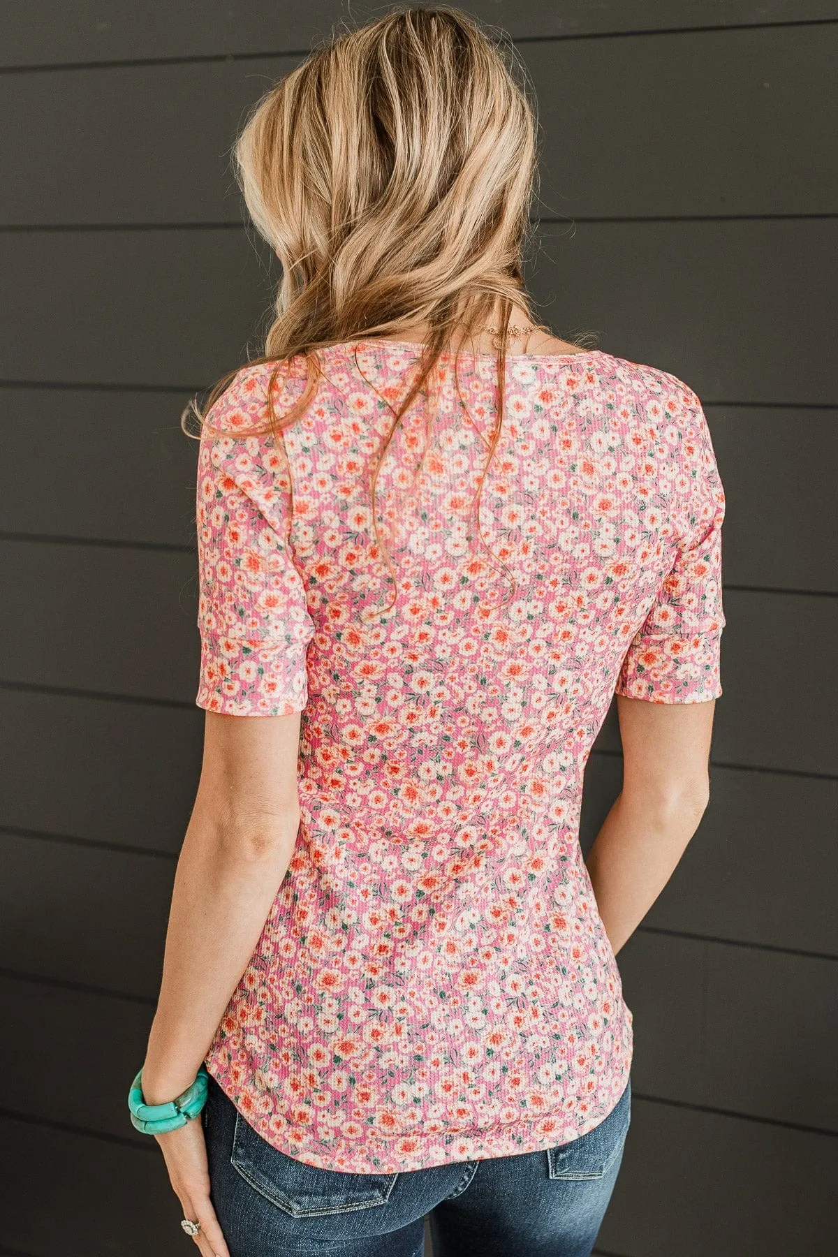 Dream On Floral Button Top- Pink & Light Yellow