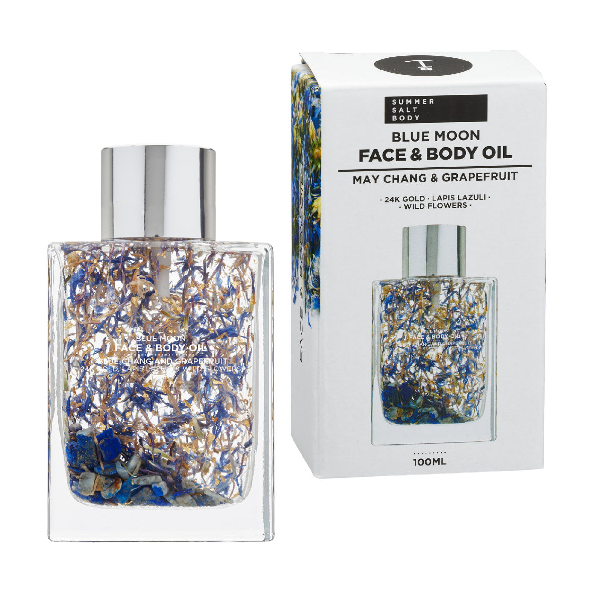 Face + Body Oil - 100ml - Gold Flakes, Blue Moon