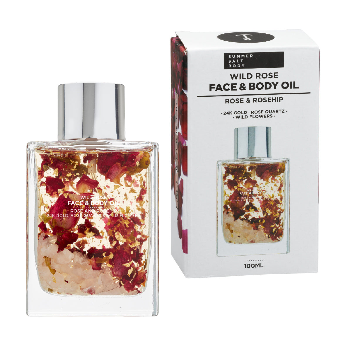 Face + Body Oil - 100ml - Gold Flakes, Wild Rose