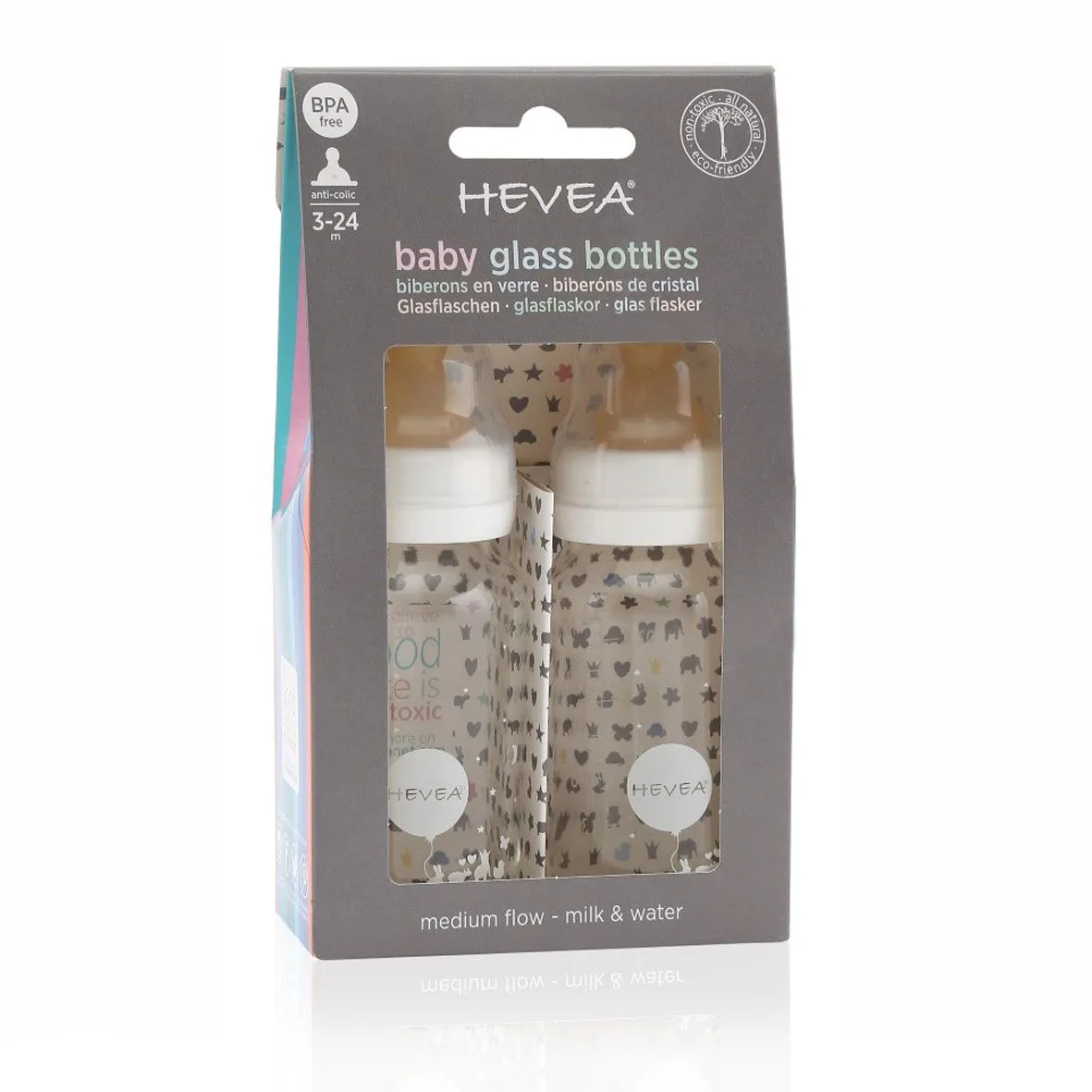 HEVEA Baby Glass Bottles | 2-Pack | White