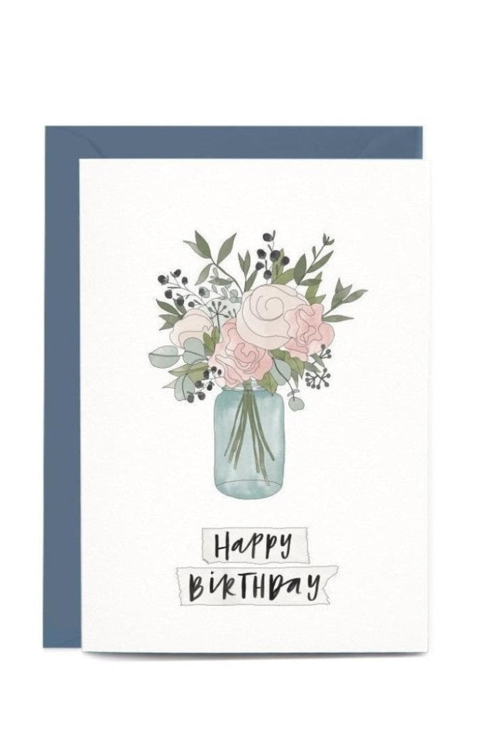 In The Daylight - Birthday Jar Of Flowers - Greeting Card