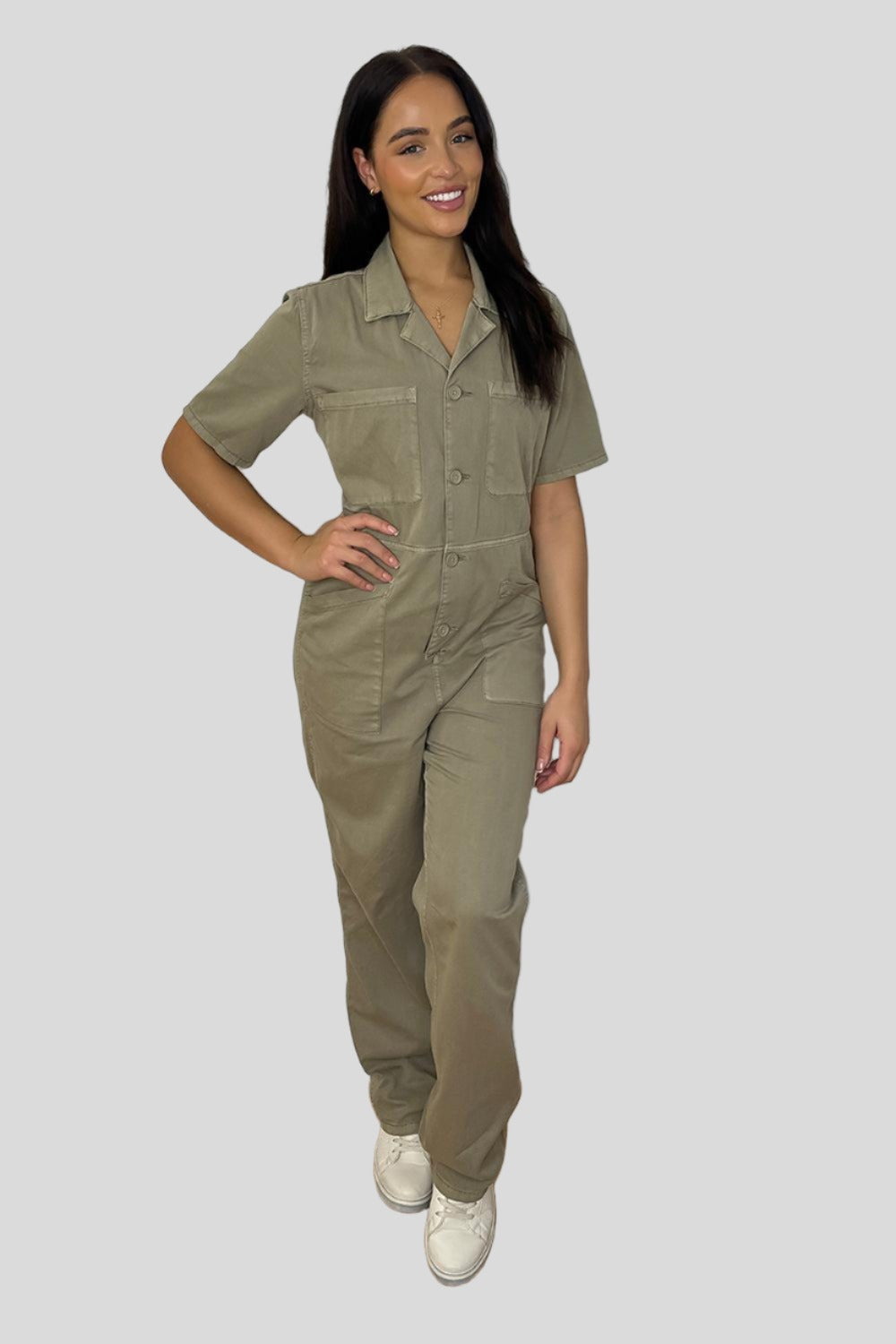 Light Khaki Denim Boiler Jumpsuit