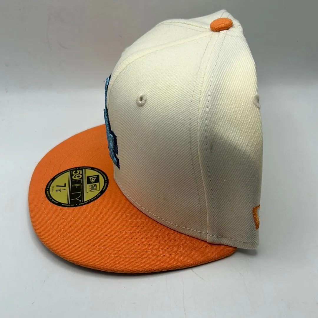 Los Angeles Dodgers MLB New Era 59 Fifty Los Angeles 50th Anniversary 1958-2008 Patch Off White/Orange Fitted Hats