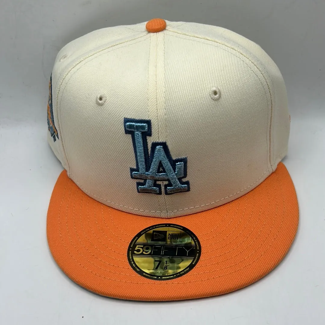 Los Angeles Dodgers MLB New Era 59 Fifty Los Angeles 50th Anniversary 1958-2008 Patch Off White/Orange Fitted Hats