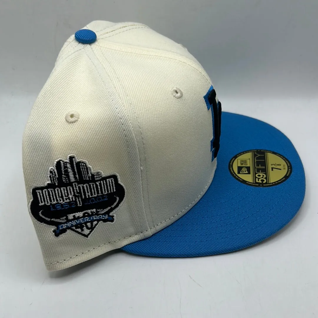 Los Angeles Dodgers MLB New Era 59 Fifty Los Angeles 50th Anniversary 1958-2008 Patch Off White/Sky Blue Fitted Hats