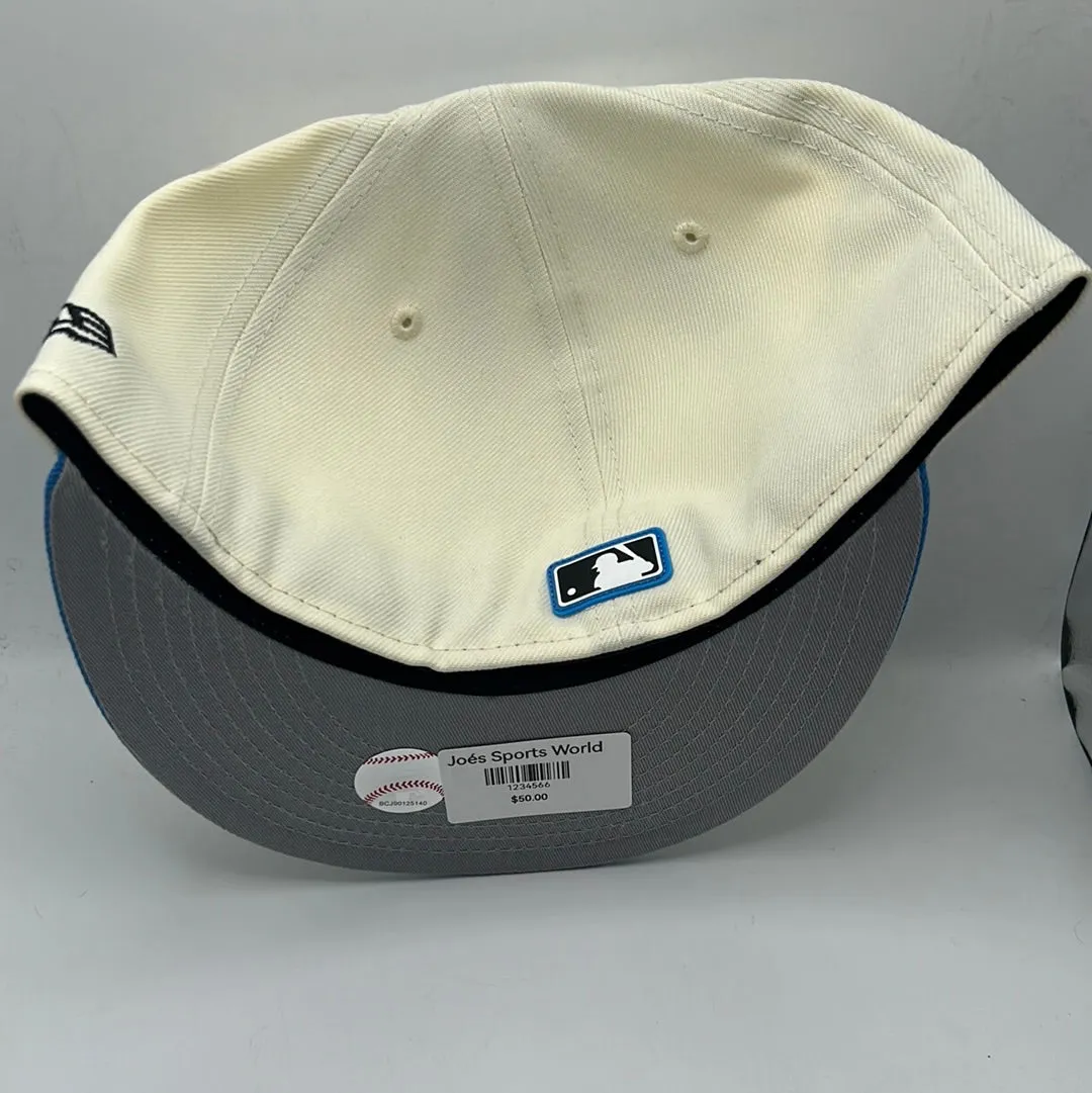 Los Angeles Dodgers MLB New Era 59 Fifty Los Angeles 50th Anniversary 1958-2008 Patch Off White/Sky Blue Fitted Hats