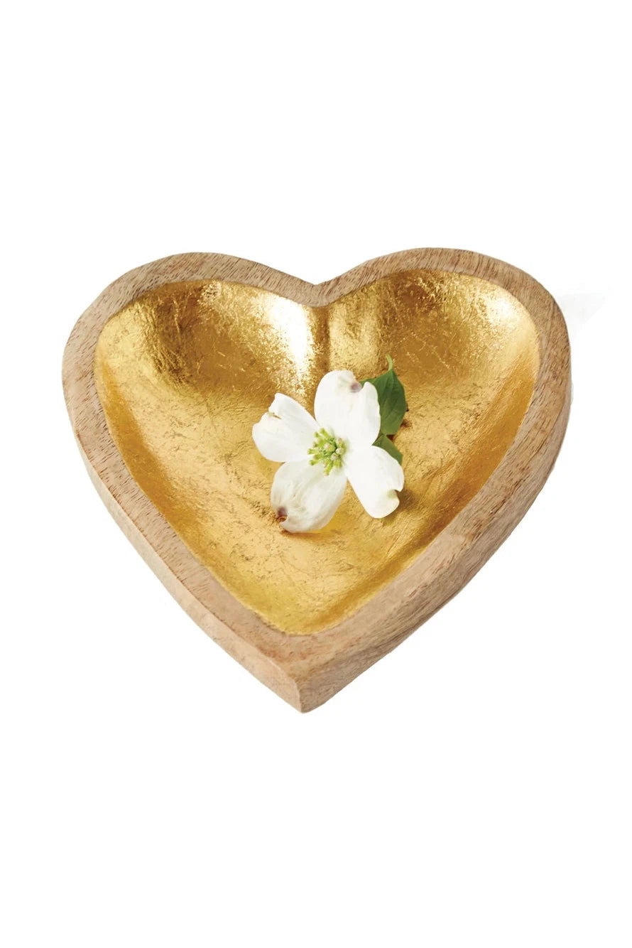 Mango Wood Heart Dish with Gold Leaf