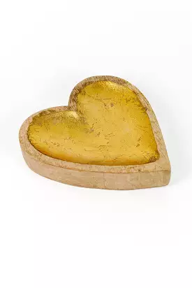 Mango Wood Heart Dish with Gold Leaf