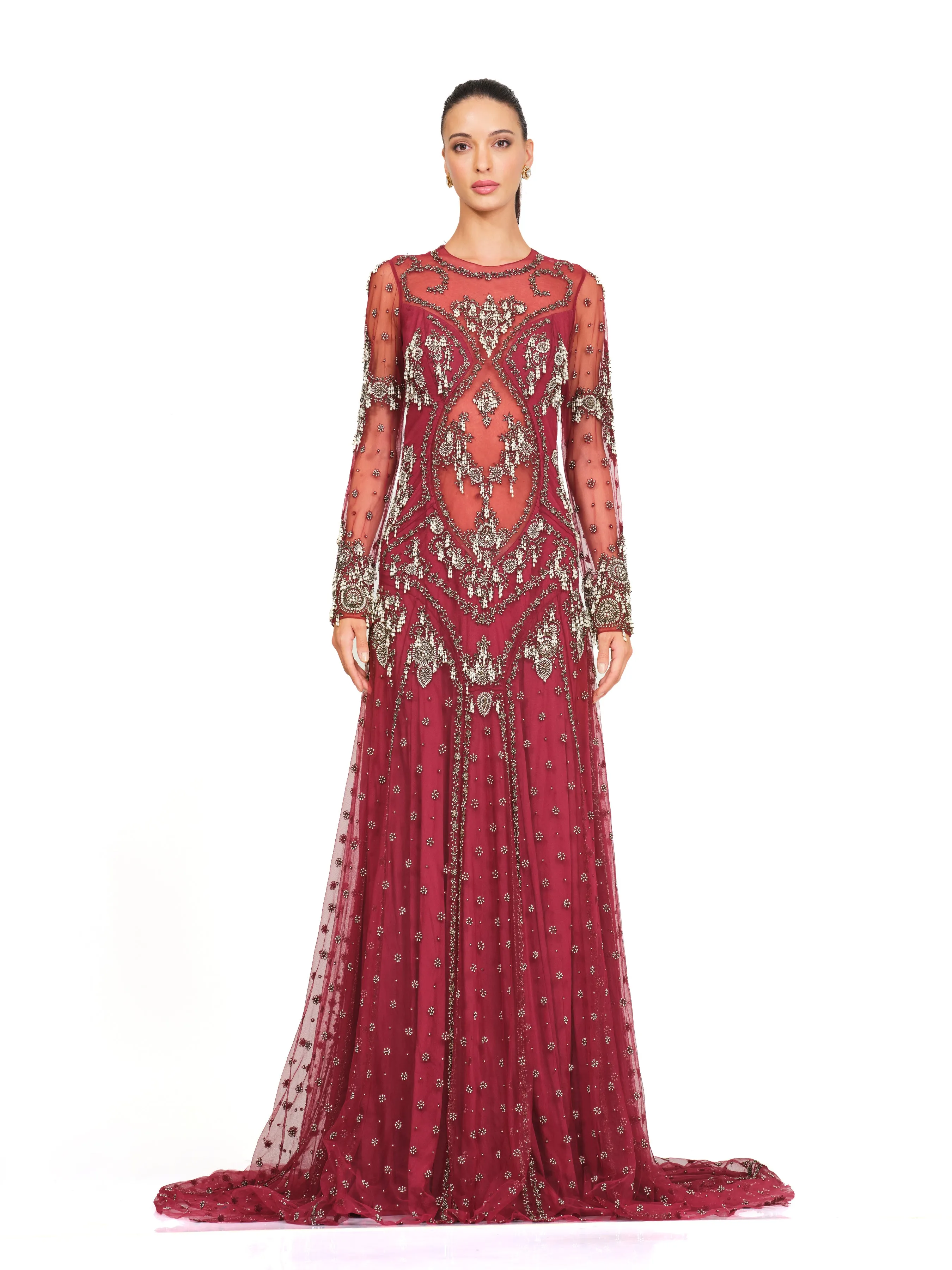 Maroon Hand Embroidered Gown