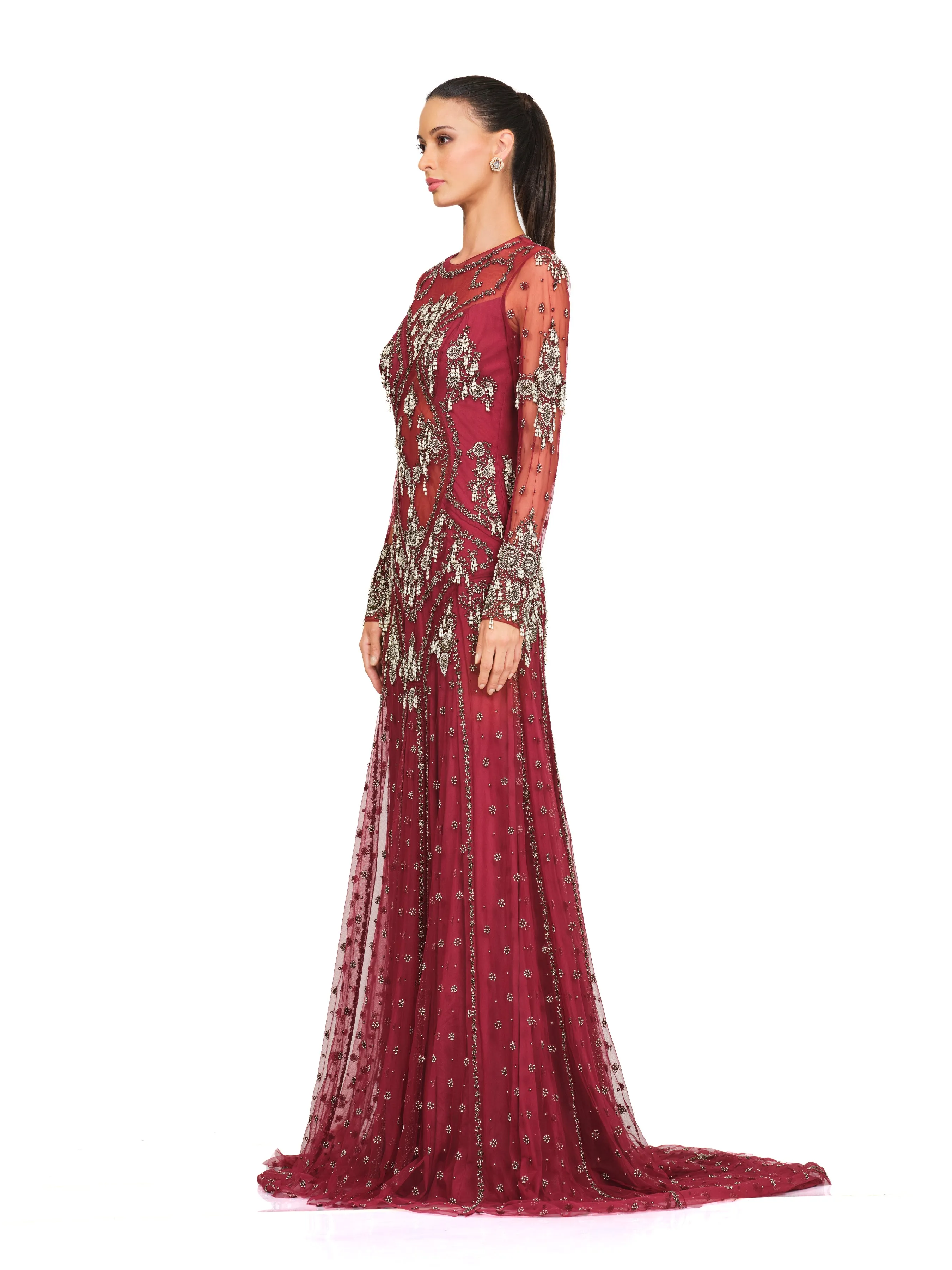 Maroon Hand Embroidered Gown