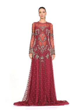 Maroon Hand Embroidered Gown