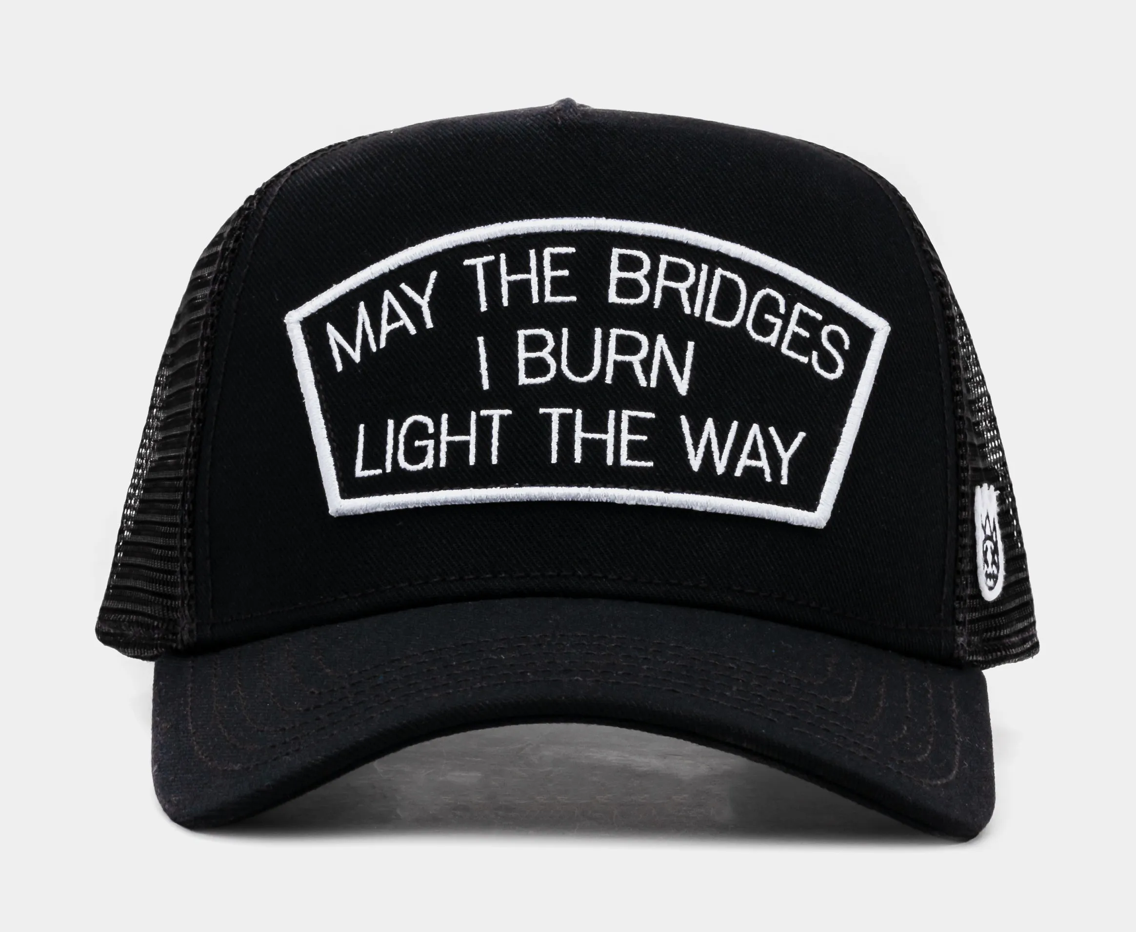 May The Bridges Burn Trucker Mens Hat (Black/White)