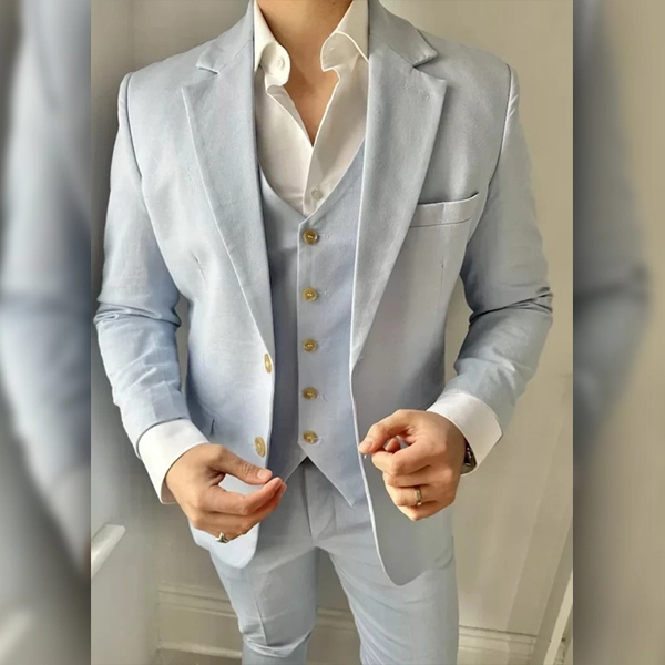 Men’s 3 Piece Light Blue Suit - Famous Jackets