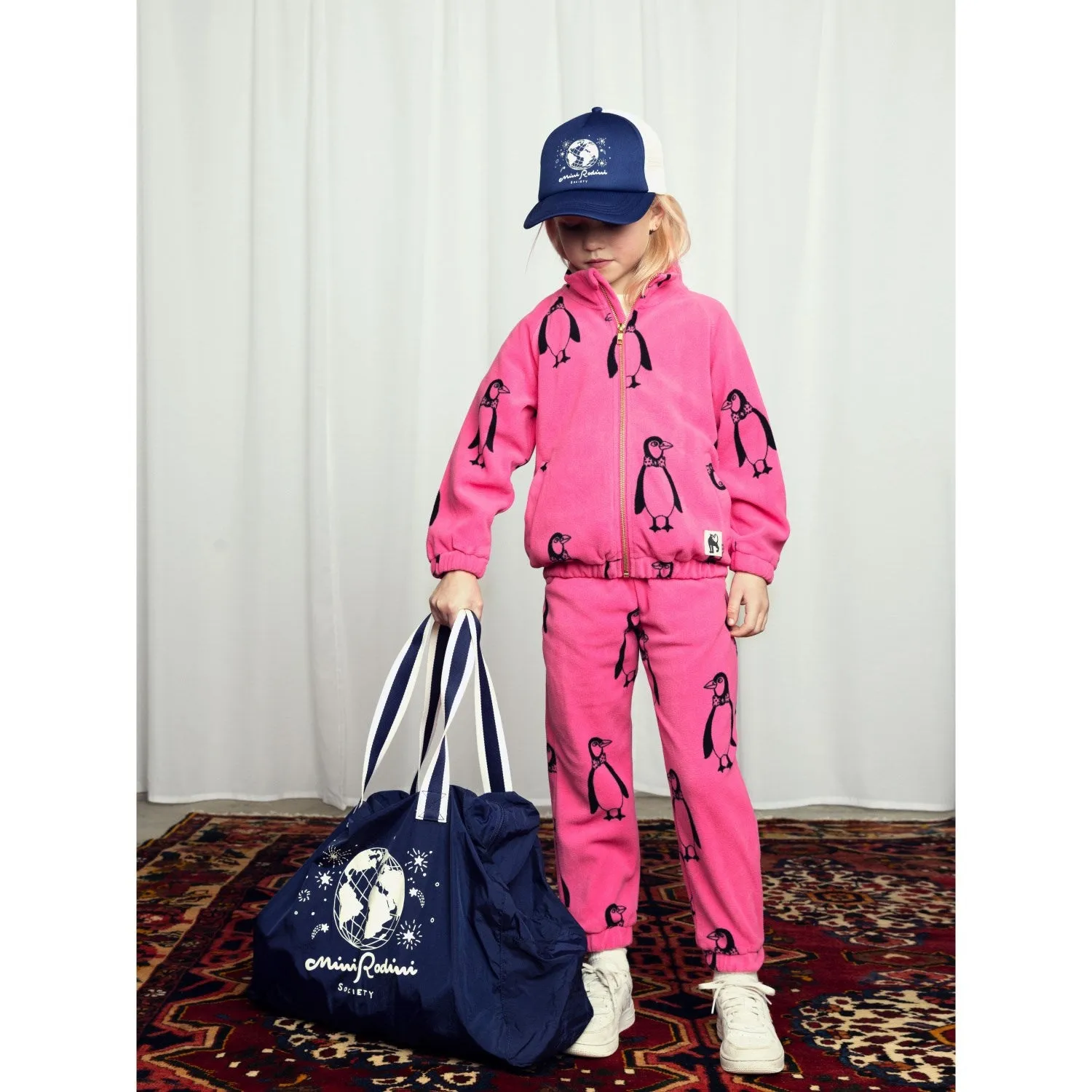 Mini Rodini Pink Penguin Fleece Pants